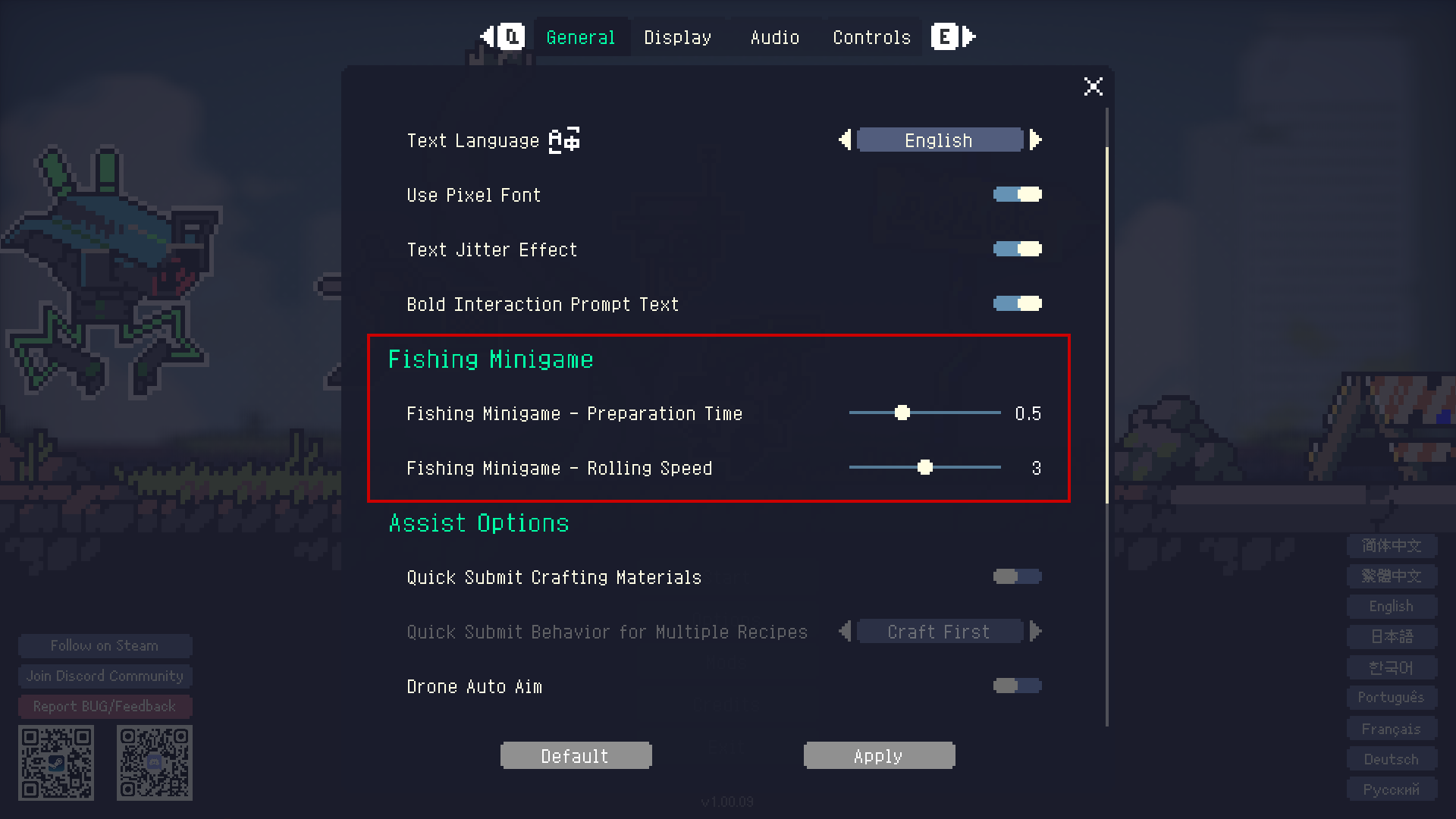 Fishing settings in game